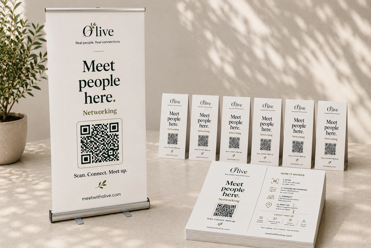 Networking & event bundle — Olea tent cards and flyers